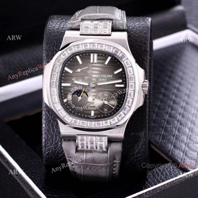 Clone Patek Philippe Nautilus Power Reserve Men Watches Diamond Bezel Gray Face